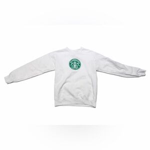 White Crewneck Sweatshirt with Green Logo Patch